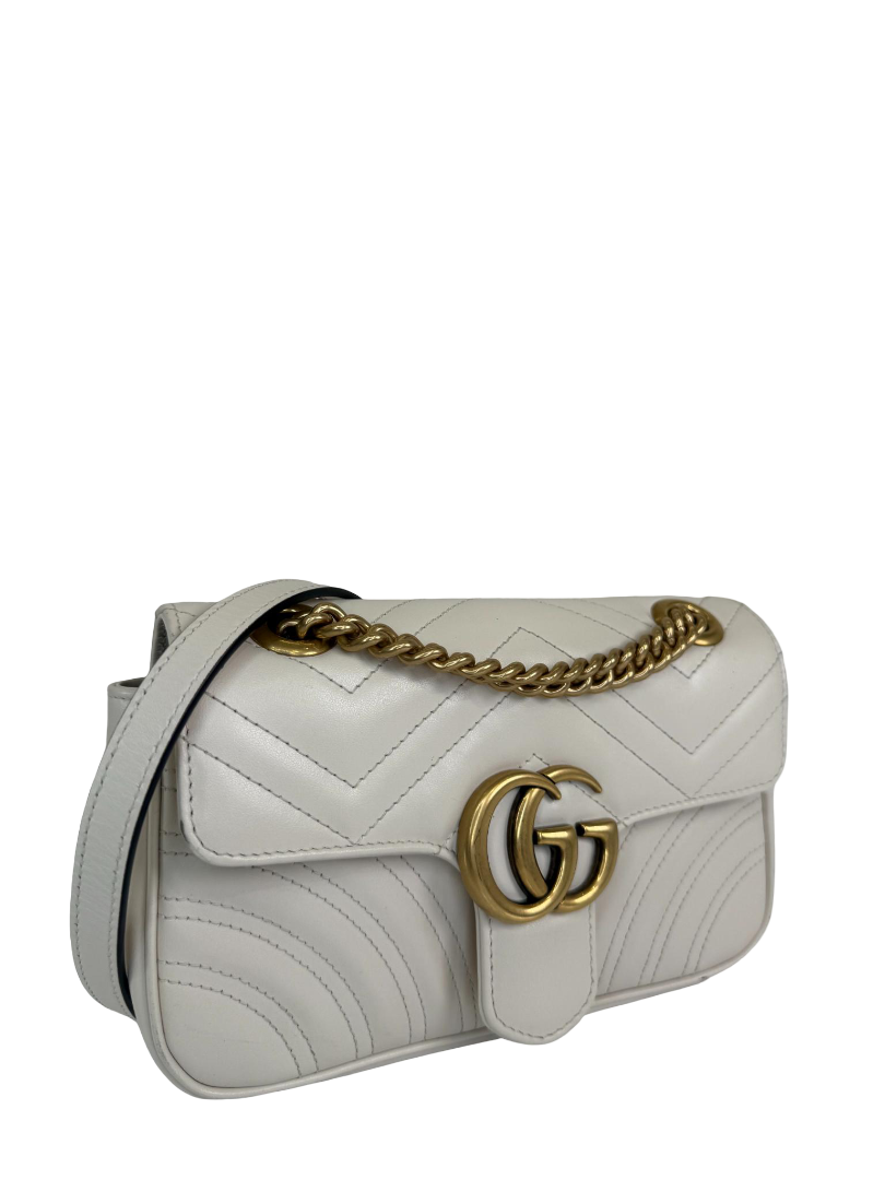 Gucci GG Marmont Small Matelassé White Leather Shoulder Bag