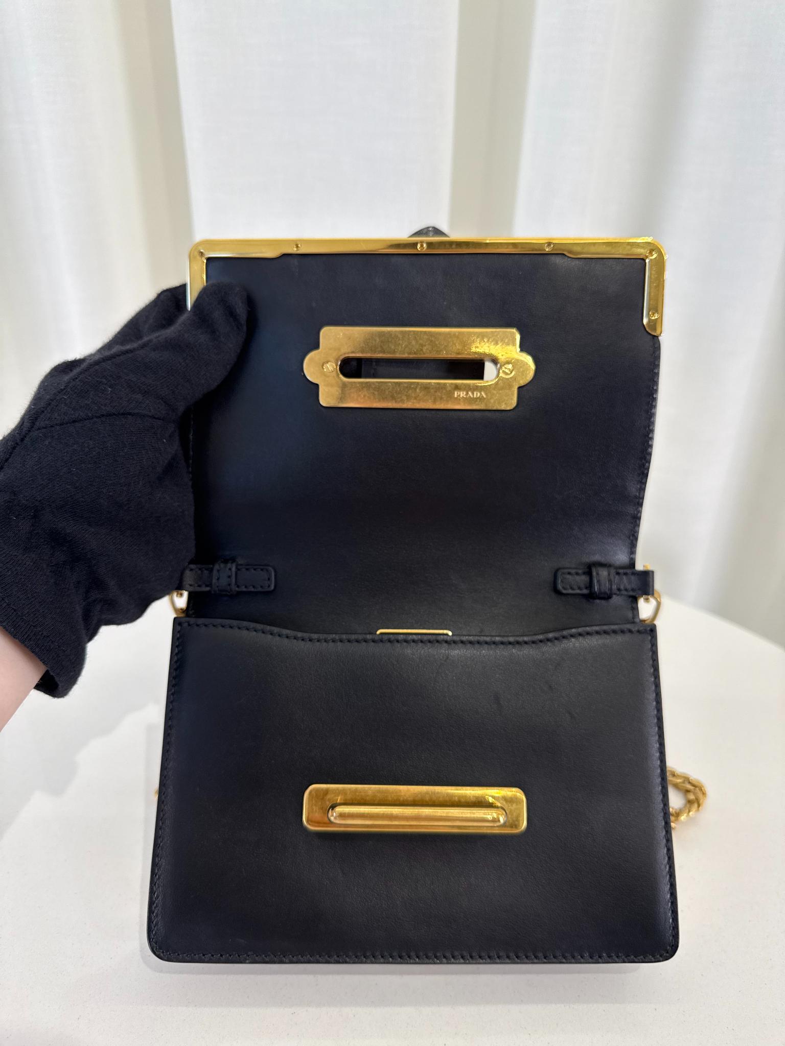 Prada Cahier Black Saffiano/Calfskin Leather Crossbody Bag