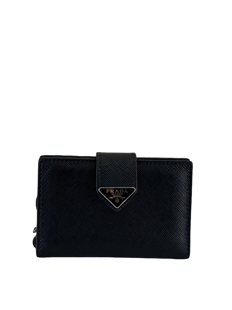 Prada Small Logo Plaque Saffiano Leather Bifold Cardholder