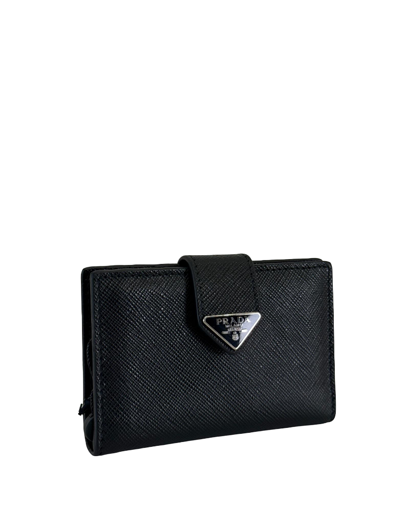 Prada Small Logo Plaque Saffiano Leather Bifold Cardholder