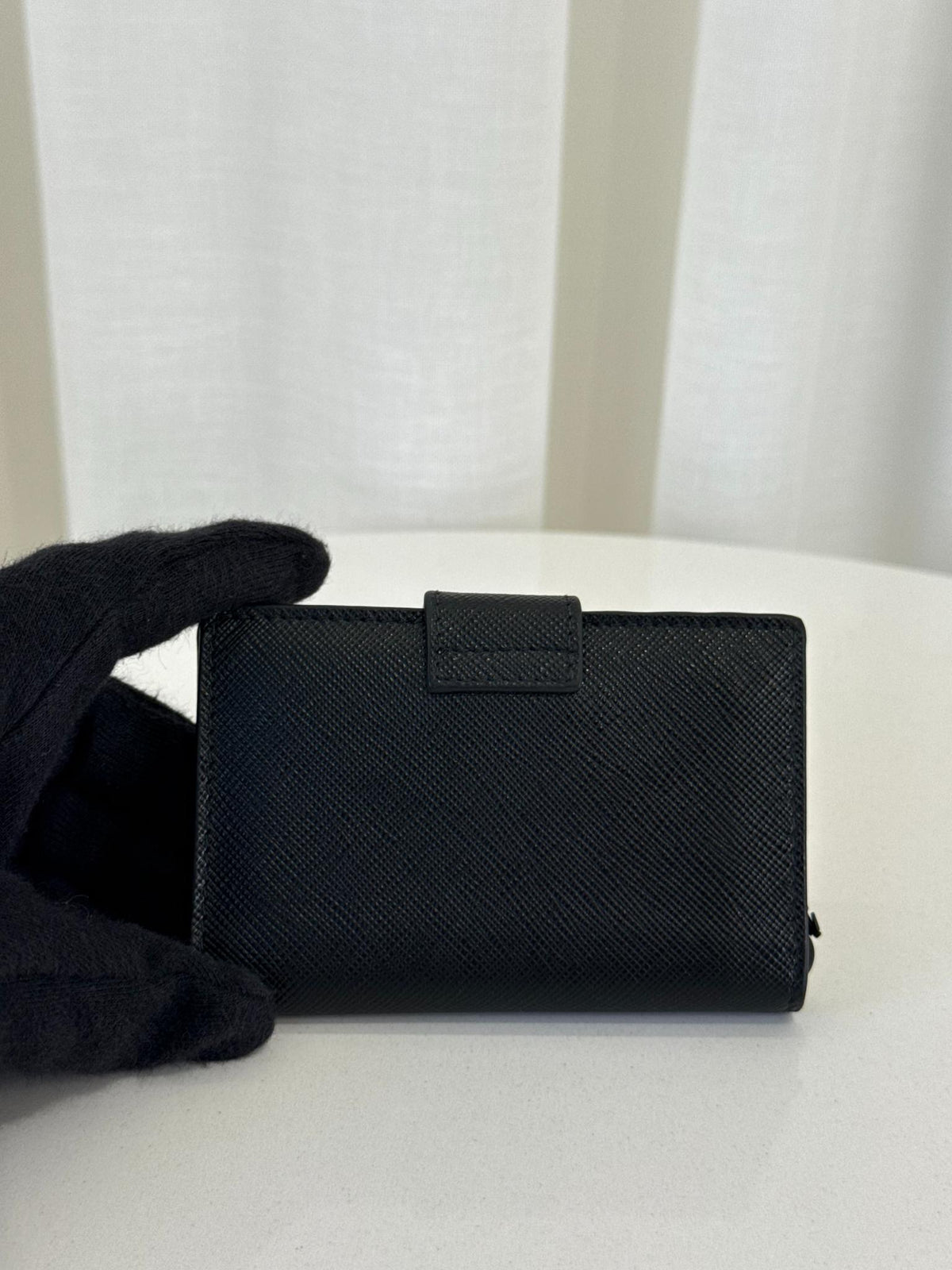 Prada Small Logo Plaque Saffiano Leather Bifold Cardholder