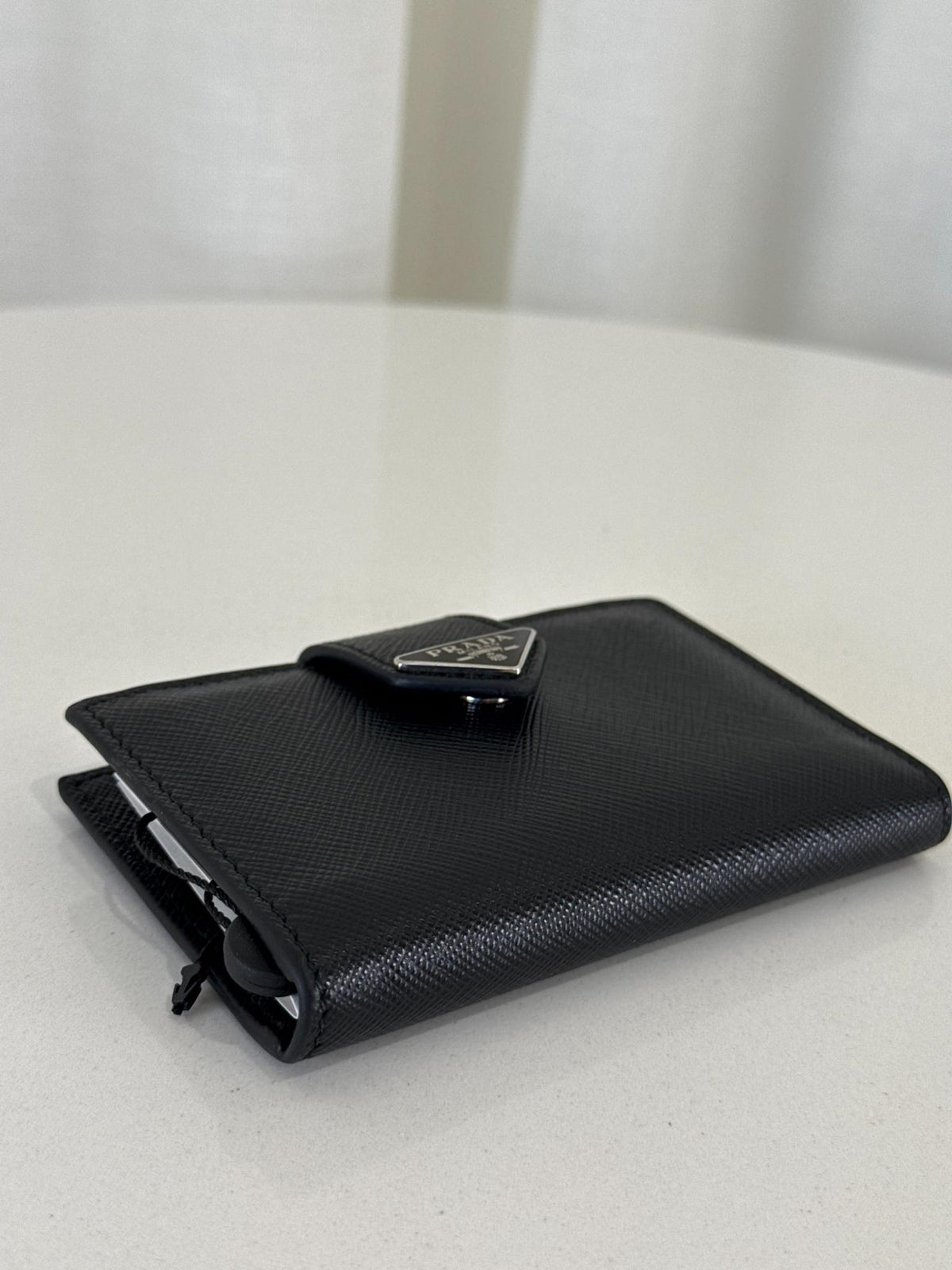 Prada Small Logo Plaque Saffiano Leather Bifold Cardholder