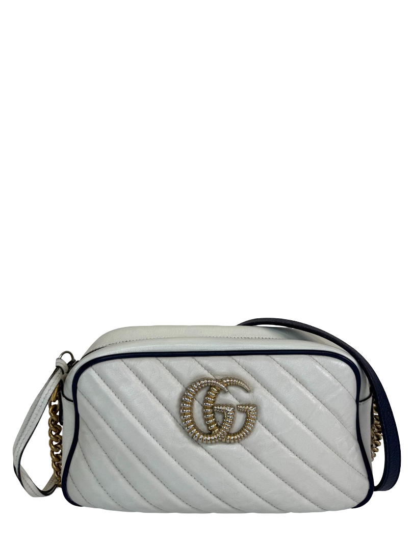 Gucci Blue/Ivory Matelasse Leather GG Marmont Torchon Camera Bag