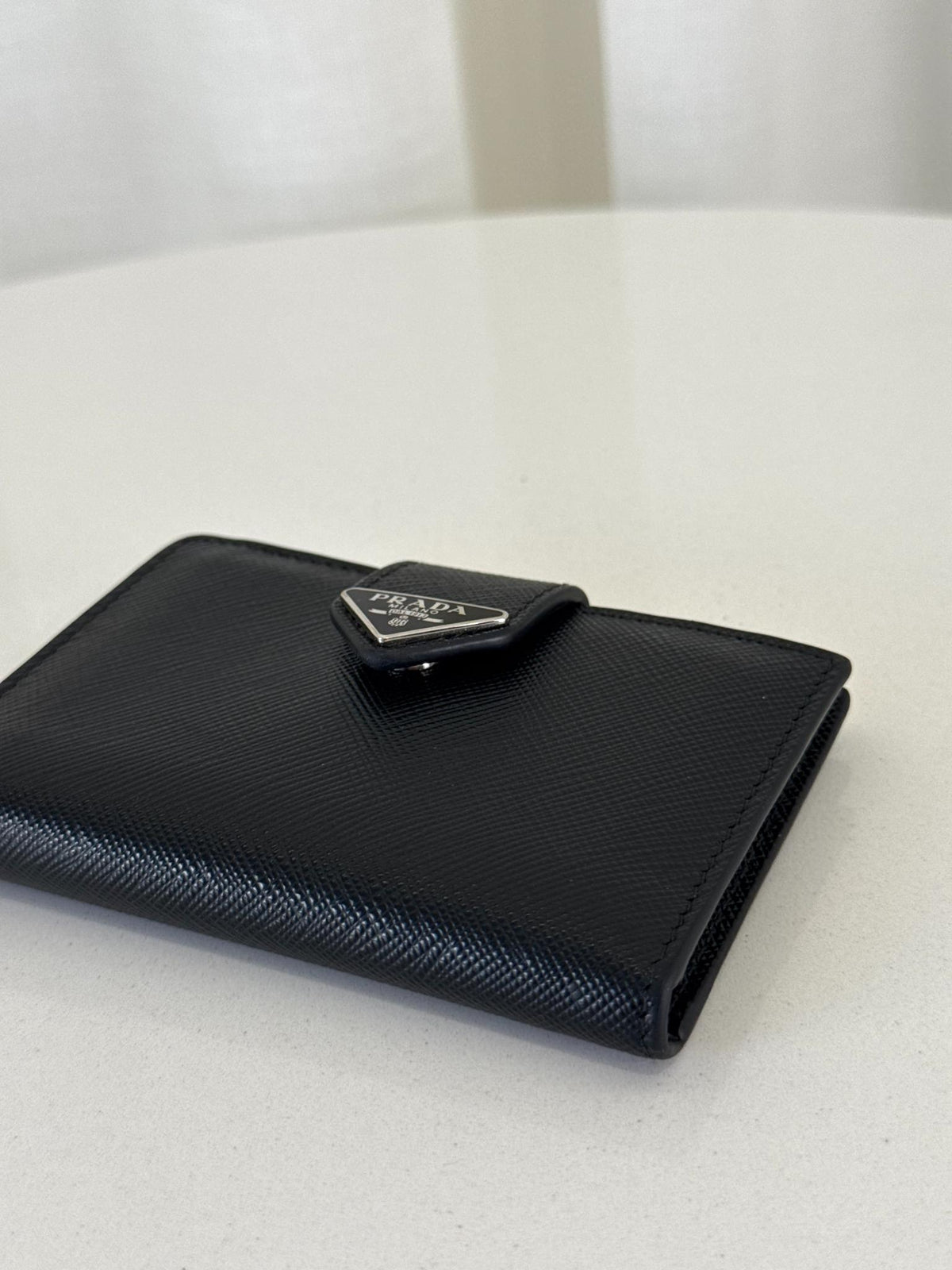 Prada Small Logo Plaque Saffiano Leather Bifold Cardholder