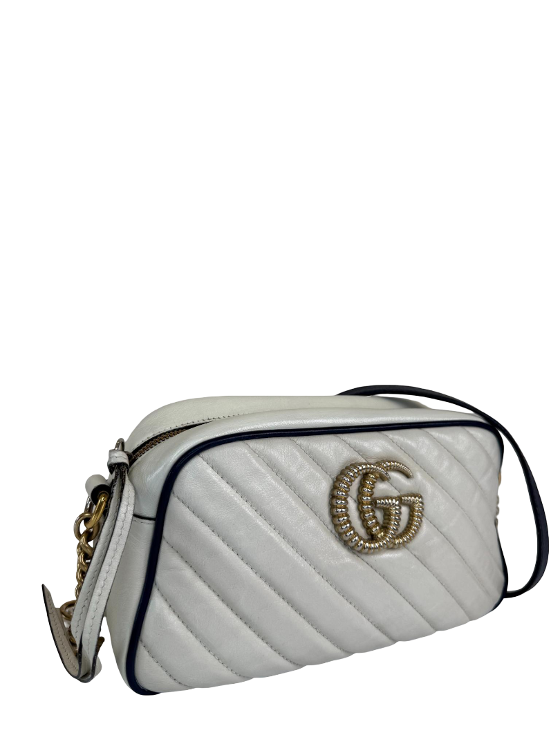 Gucci Blue/Ivory Matelasse Leather GG Marmont Torchon Camera Bag