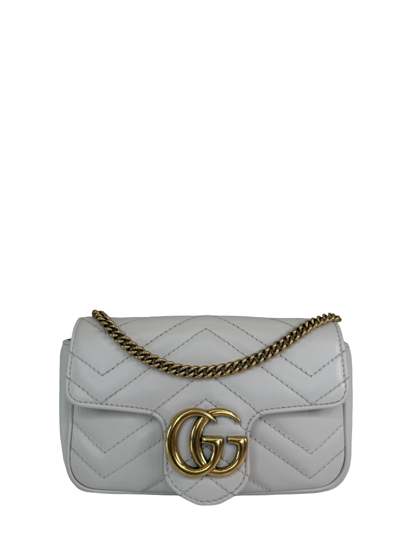 Gucci GG Marmont Super Mini Matelassé White Leather Shoulder Bag