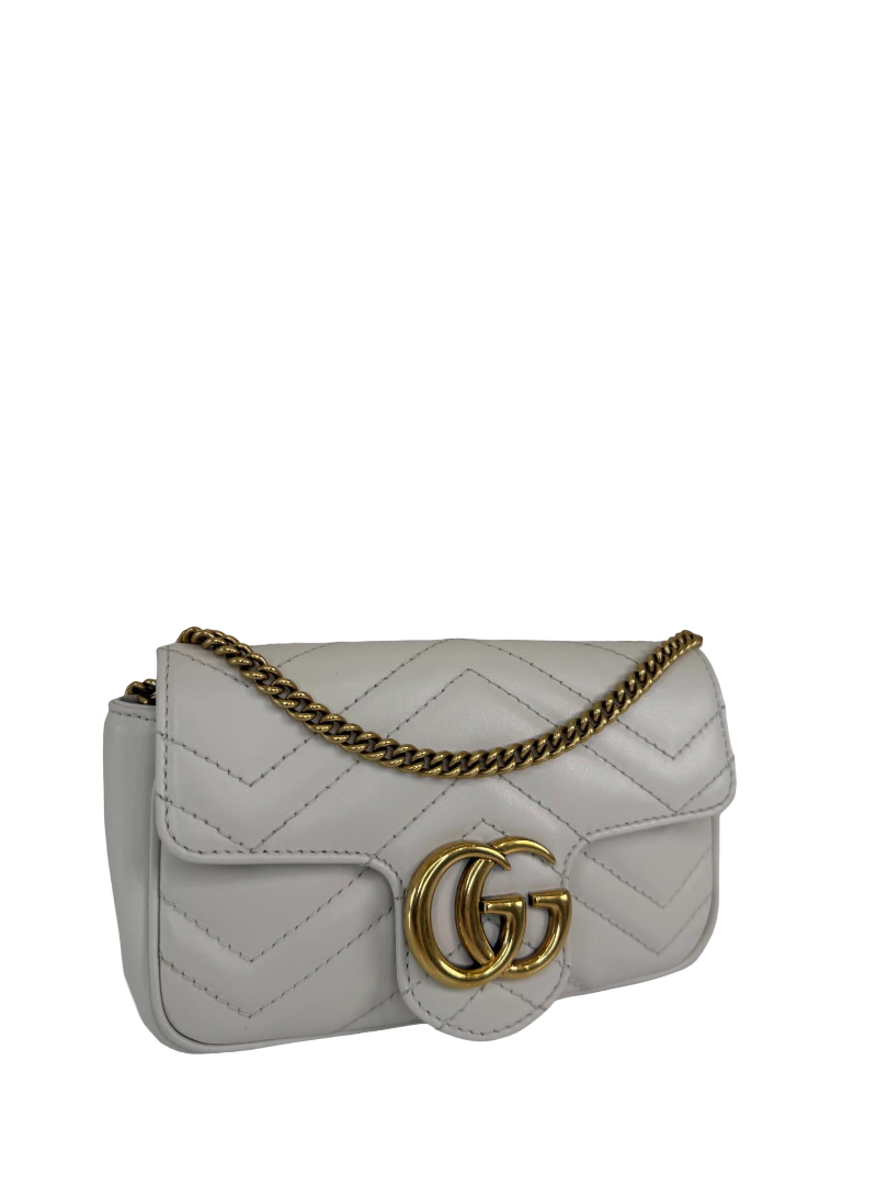 Gucci GG Marmont Super Mini Matelassé White Leather Shoulder Bag