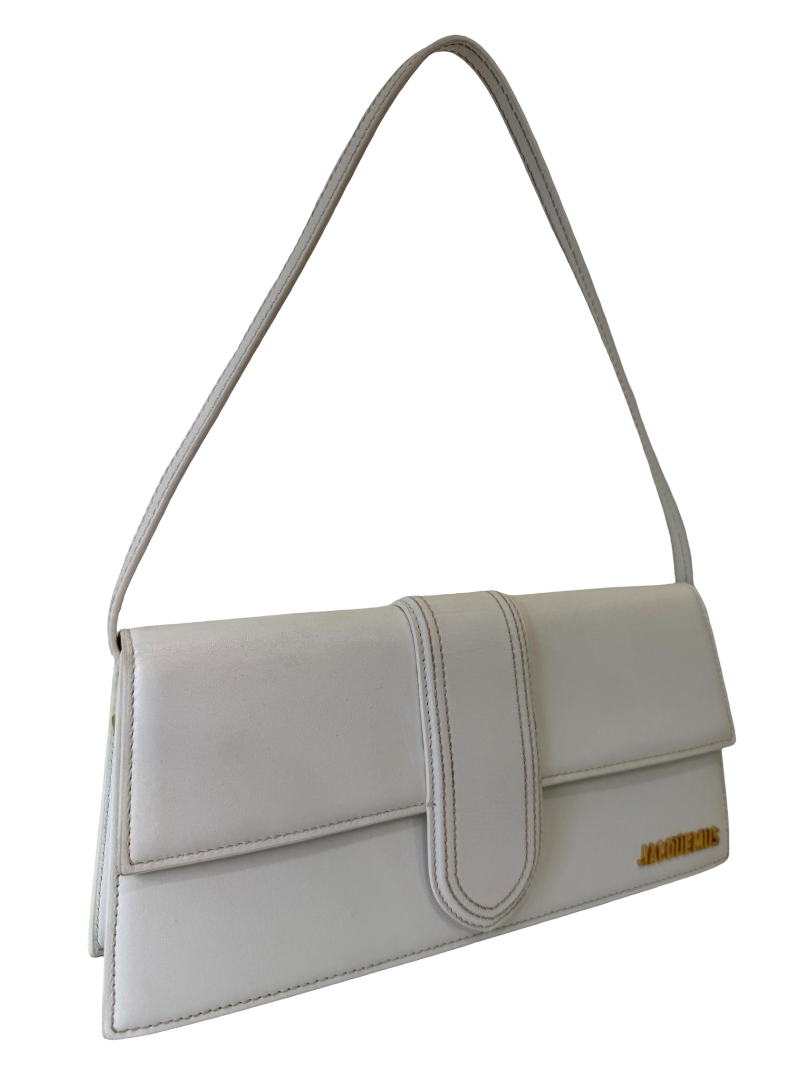 Jacquemus Le Bambino Long White Leather Shoulder Bag