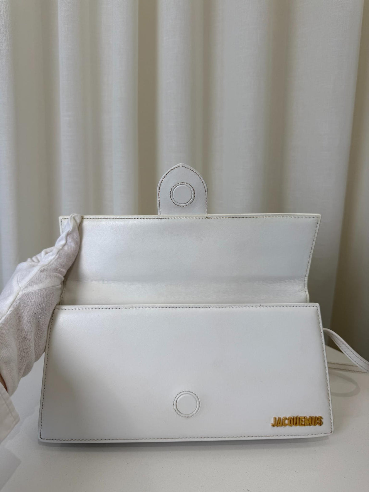 Jacquemus Le Bambino Long White Leather Shoulder Bag