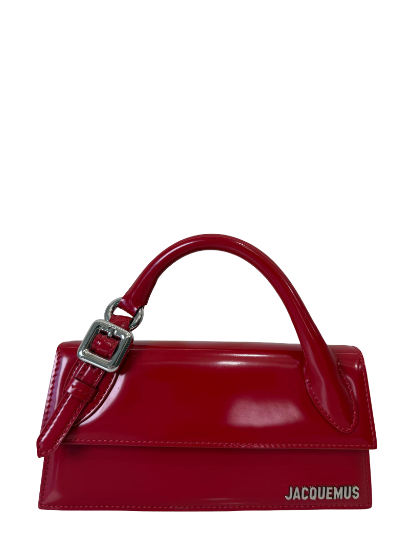 Jacquemus Le Chiquito Long Bouclé Red Patent Leather Top Handle Bag