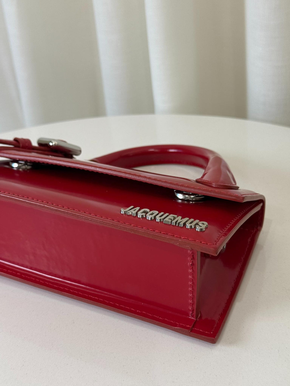 Jacquemus Le Chiquito Long Bouclé Red Patent Leather Top Handle Bag