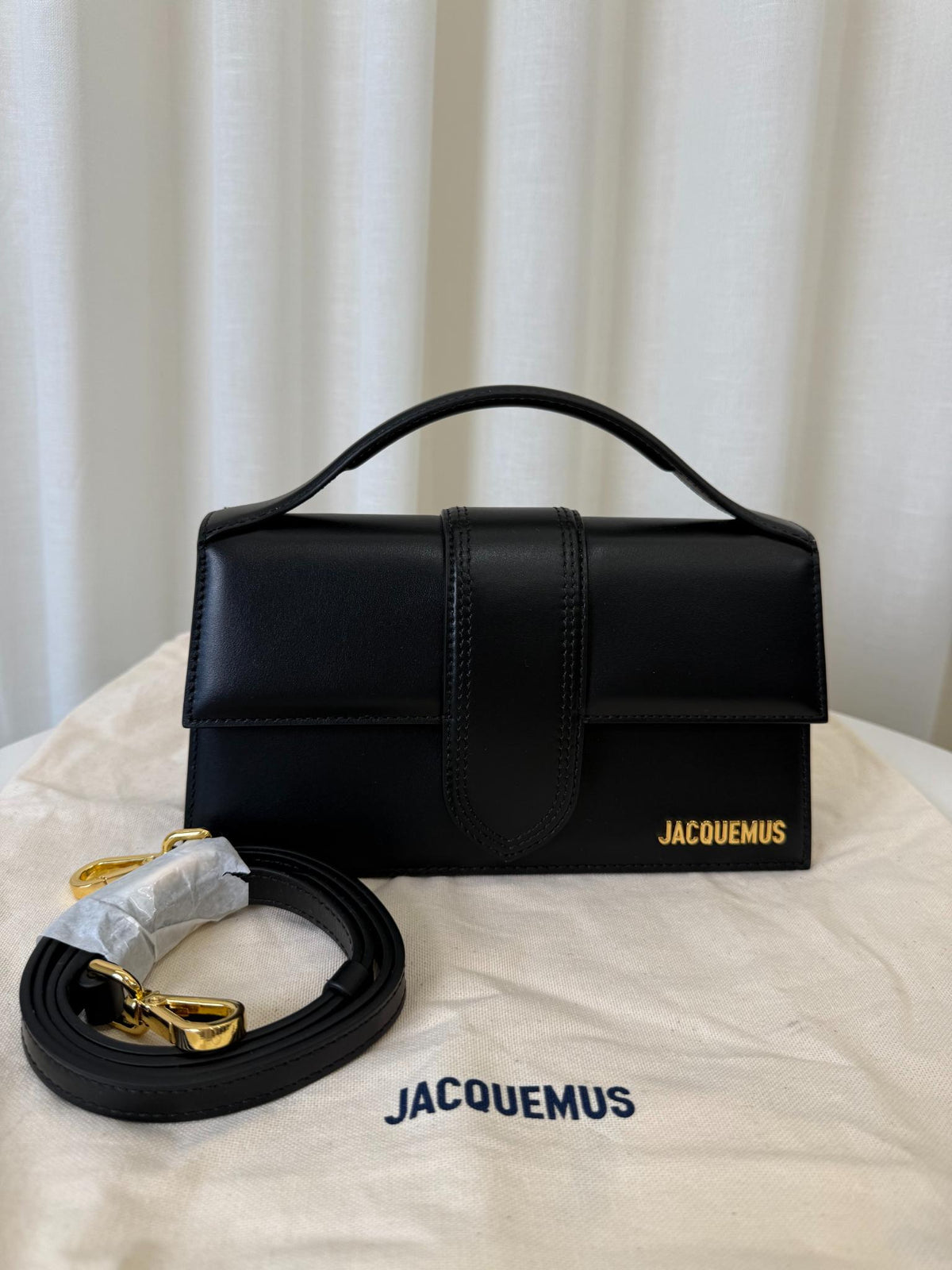 Jacquemus Le Grand Bambino Black Smoth Calfskin Top Handle Bag