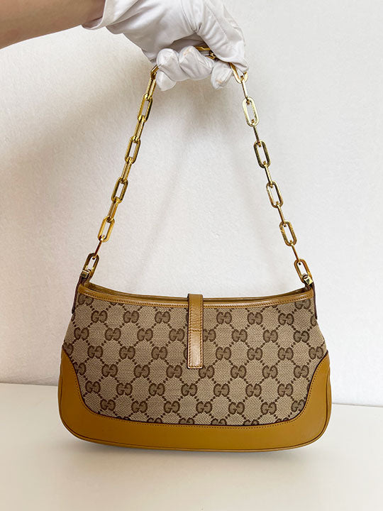 Gucci Jackie Beige GG Canvas and Tan Leather Bag