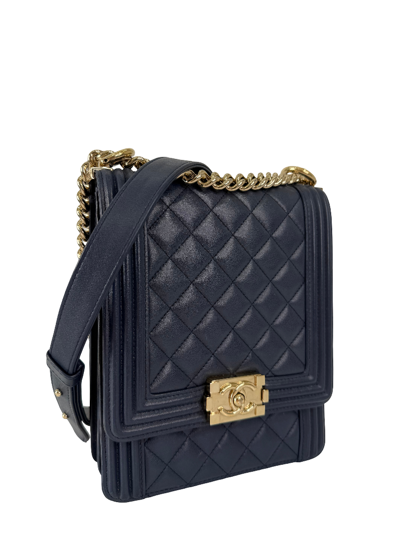 Chanel North South Navy Blue Quilted Boy Flap Bag