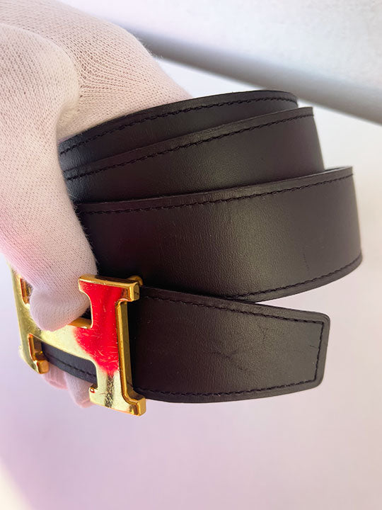 Hermès Box Togo Constance H Belt 90 Black Etain