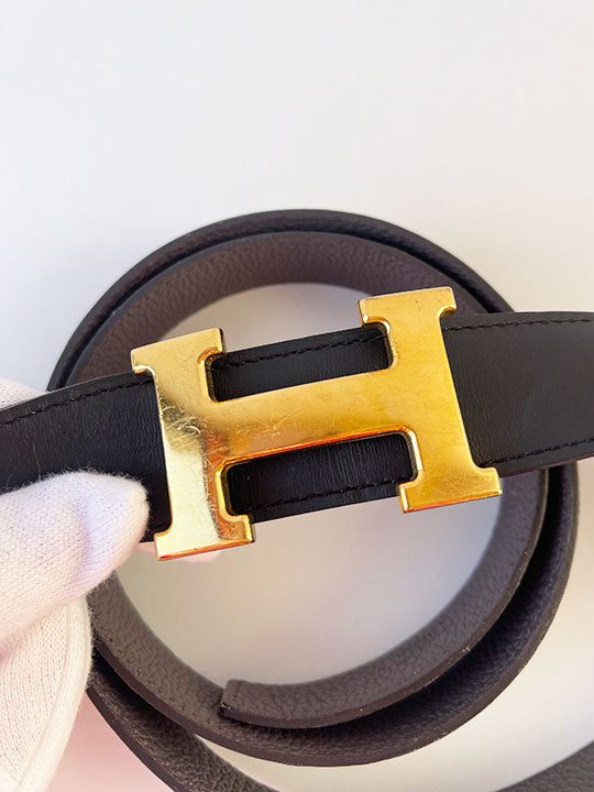 Hermès Box Togo Constance H Belt 90 Black Etain