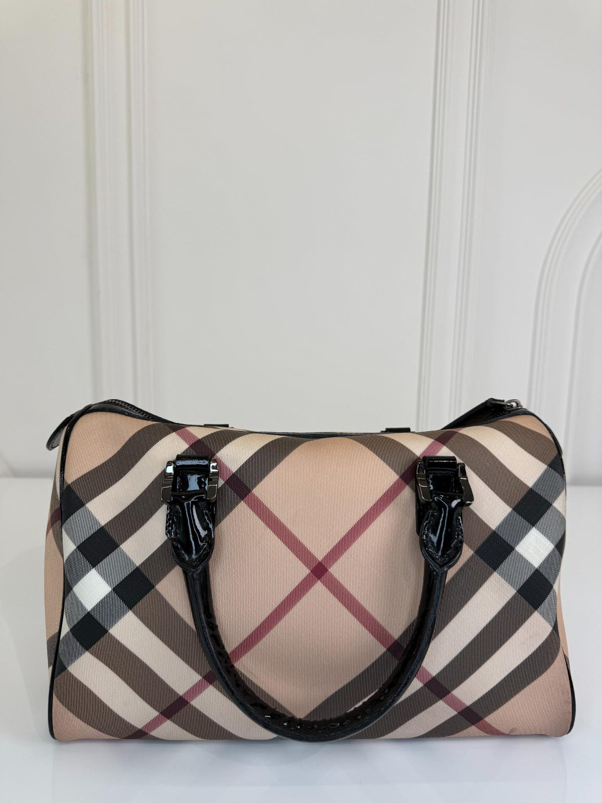 Burberry Beige/Black Supernova Check Coated Canvas Bauletto