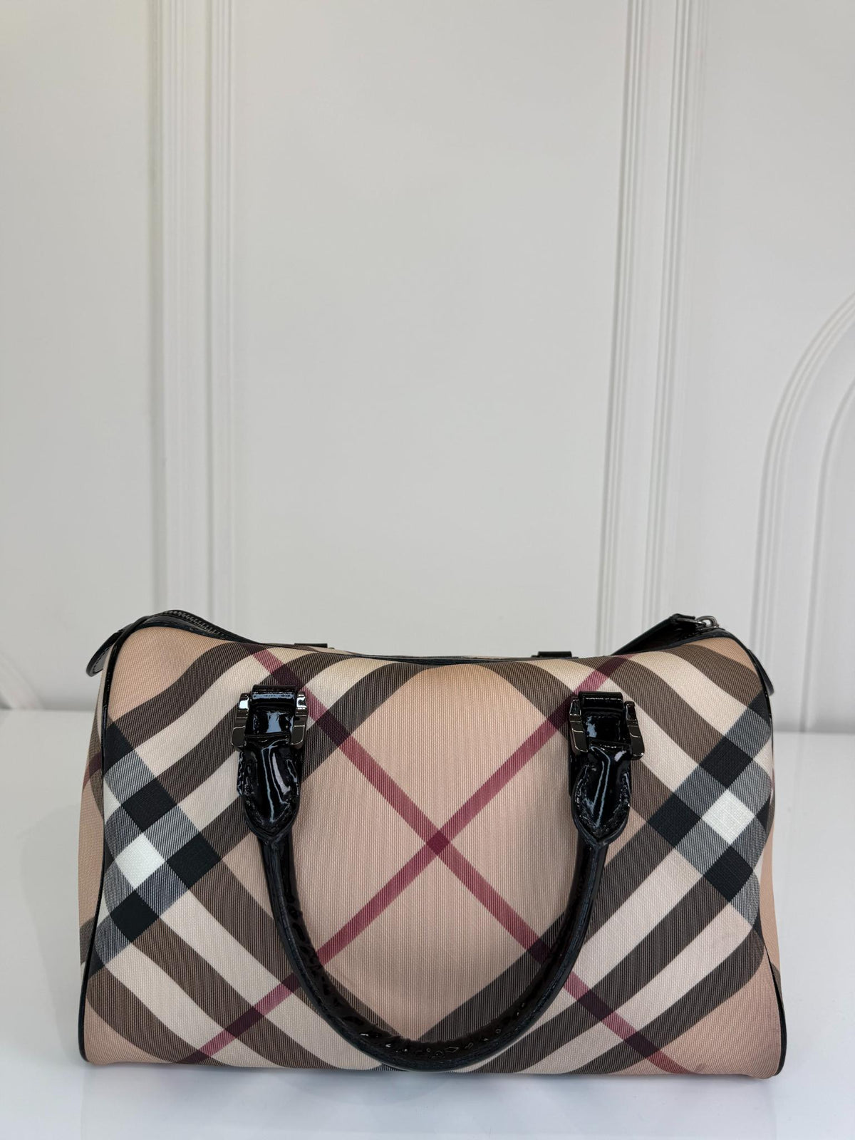 Burberry Beige/Black Supernova Check Coated Canvas Bauletto