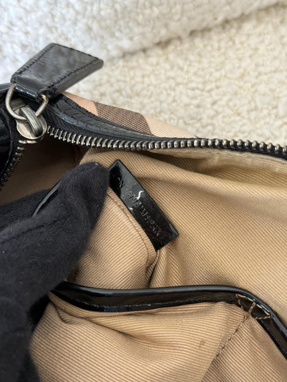 Burberry Beige/Black Supernova Check Coated Canvas Bauletto