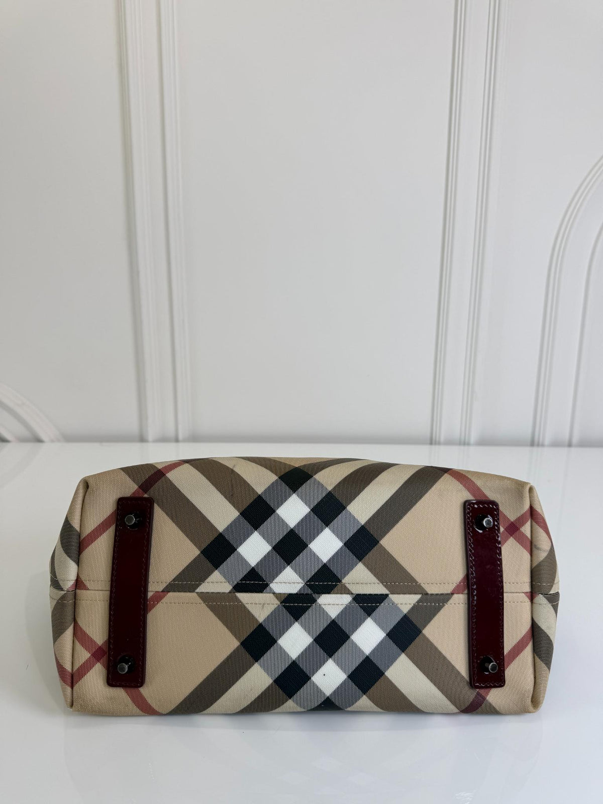 Burberry Burgundy Patent Leather Burberry Nickie Tote With Pouch