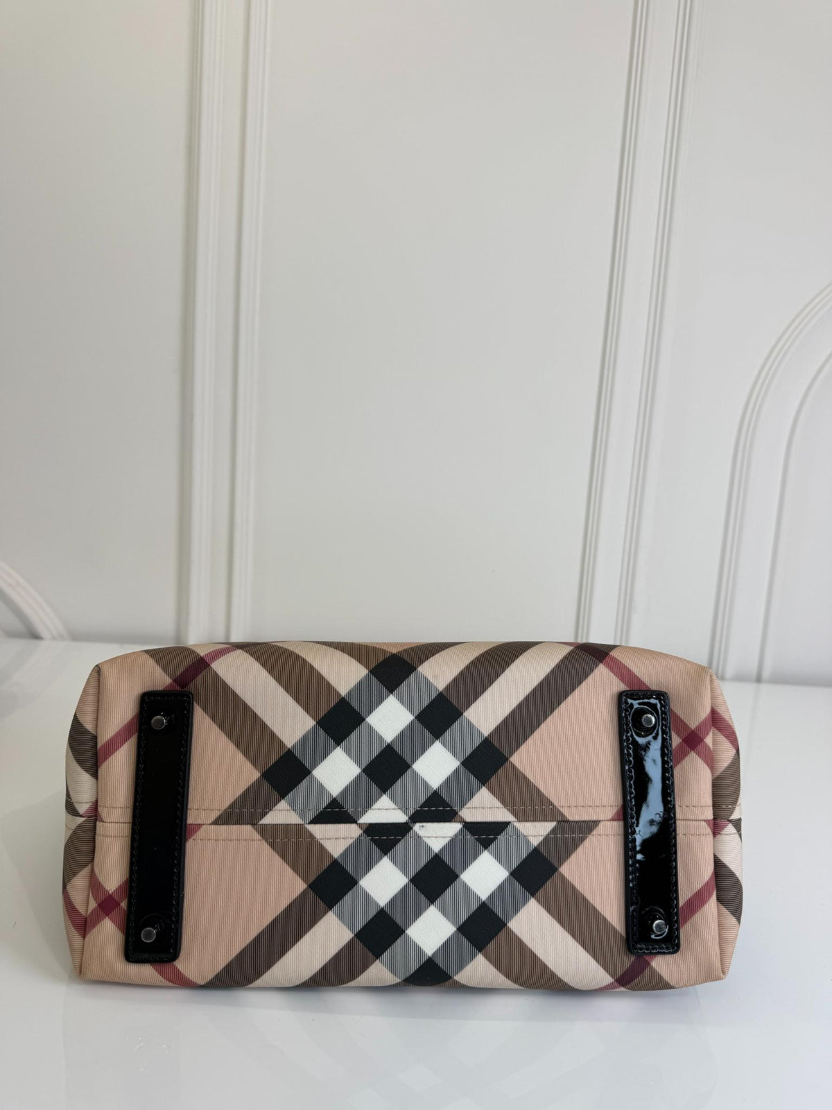 Burberry Beige/Black Patent Leather Burberry Nickie Tote With Pouch