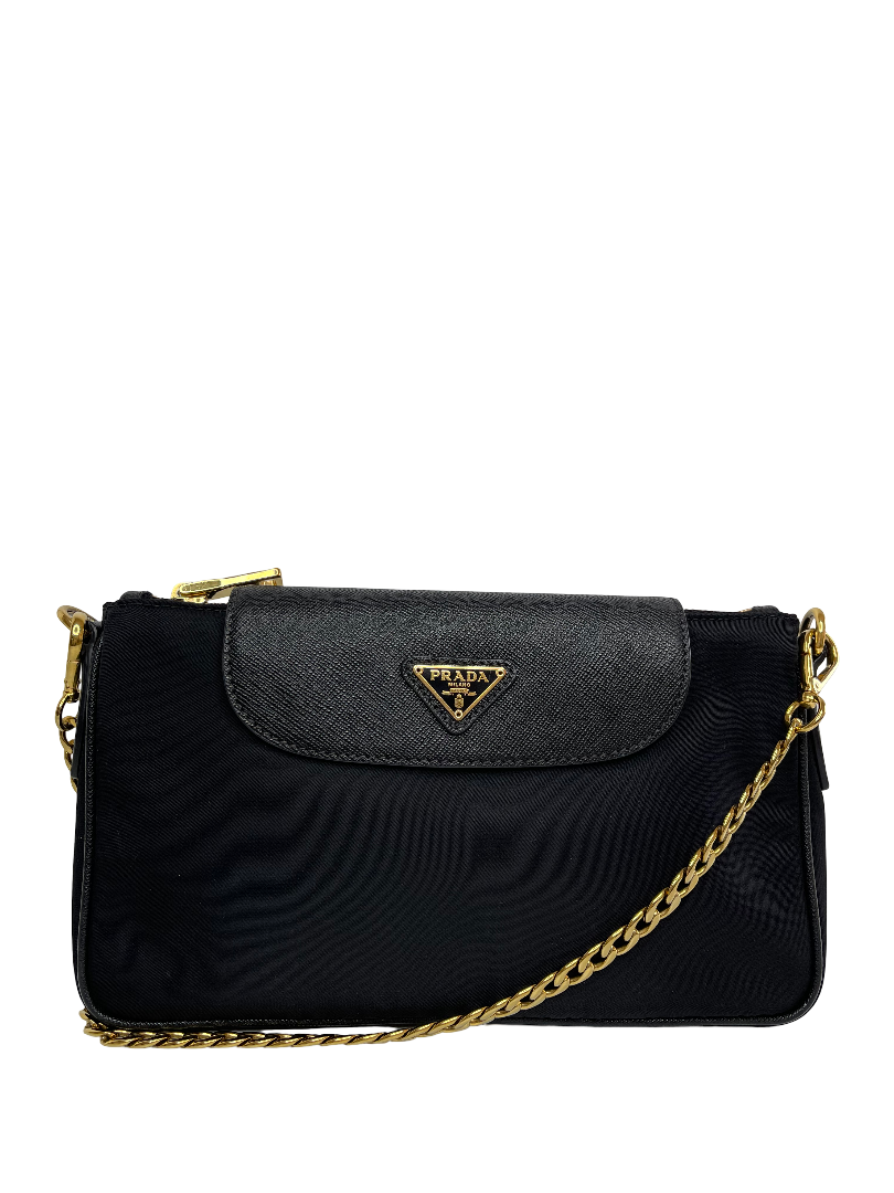 Prada Small Tessuto Saffiano Chain Crossbody Bag Black