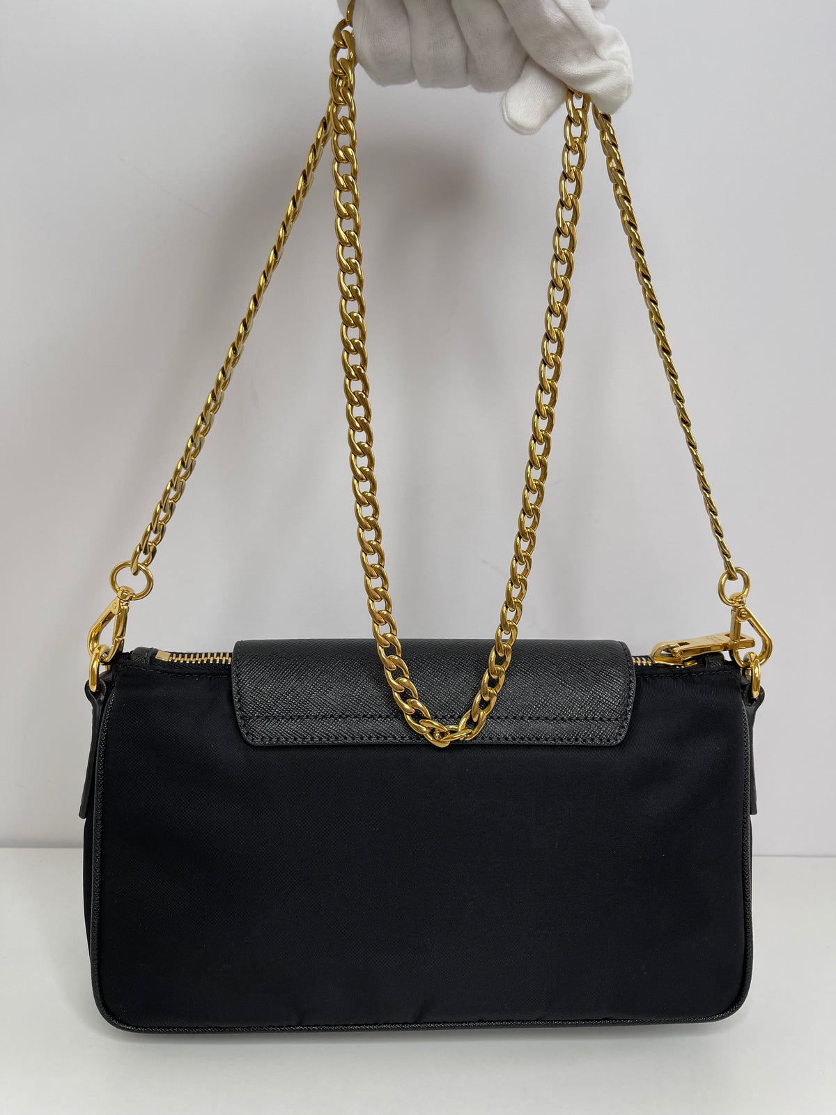 Prada Small Tessuto Saffiano Chain Crossbody Bag Black