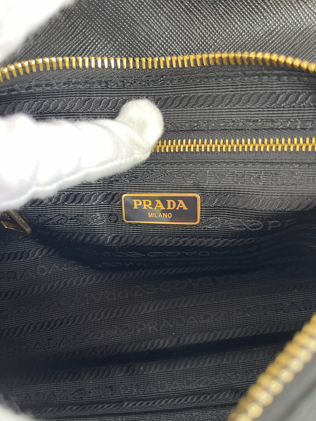 Prada Small Tessuto Saffiano Chain Crossbody Bag Black