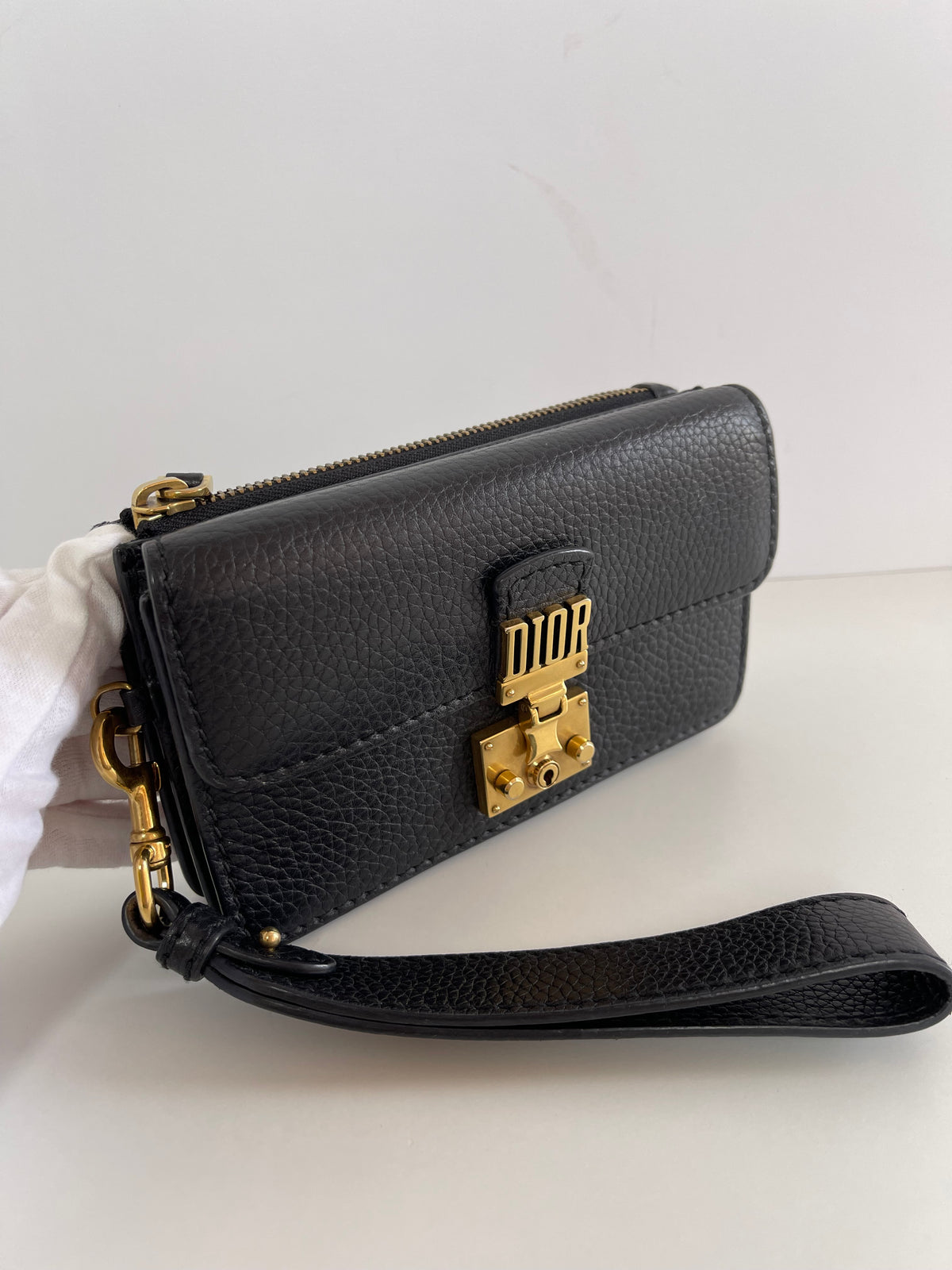 Dior Dioraddict Wristlet Clutch Grained Leather