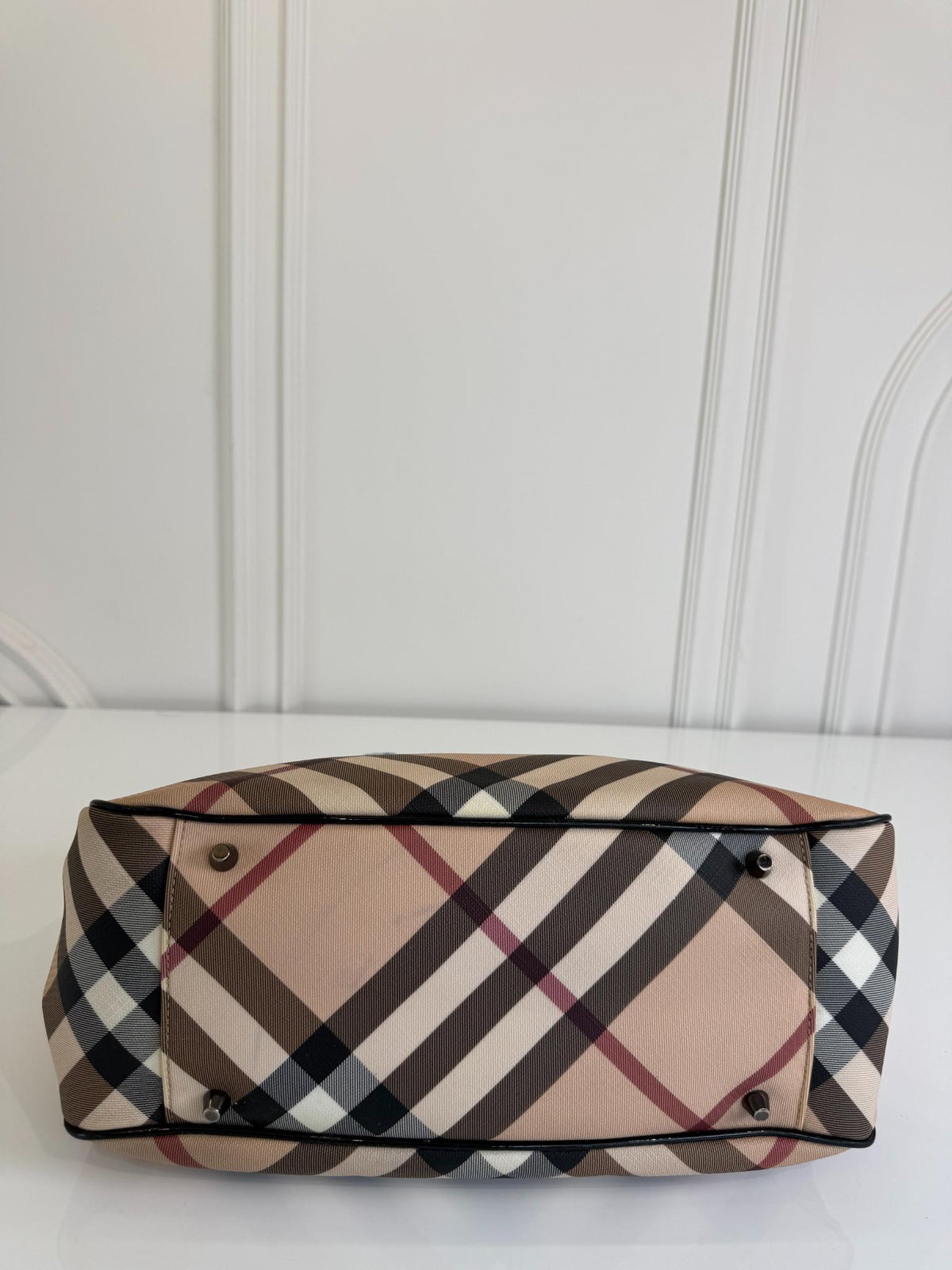Burberry Beige/Black Nova Check PVC and Patent Leather Front Pocket Tote Medium