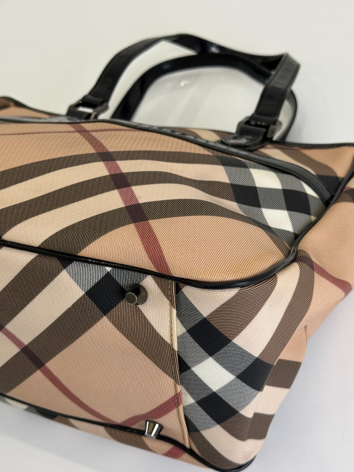 Burberry Beige/Black Nova Check PVC and Patent Leather Front Pocket Tote Medium