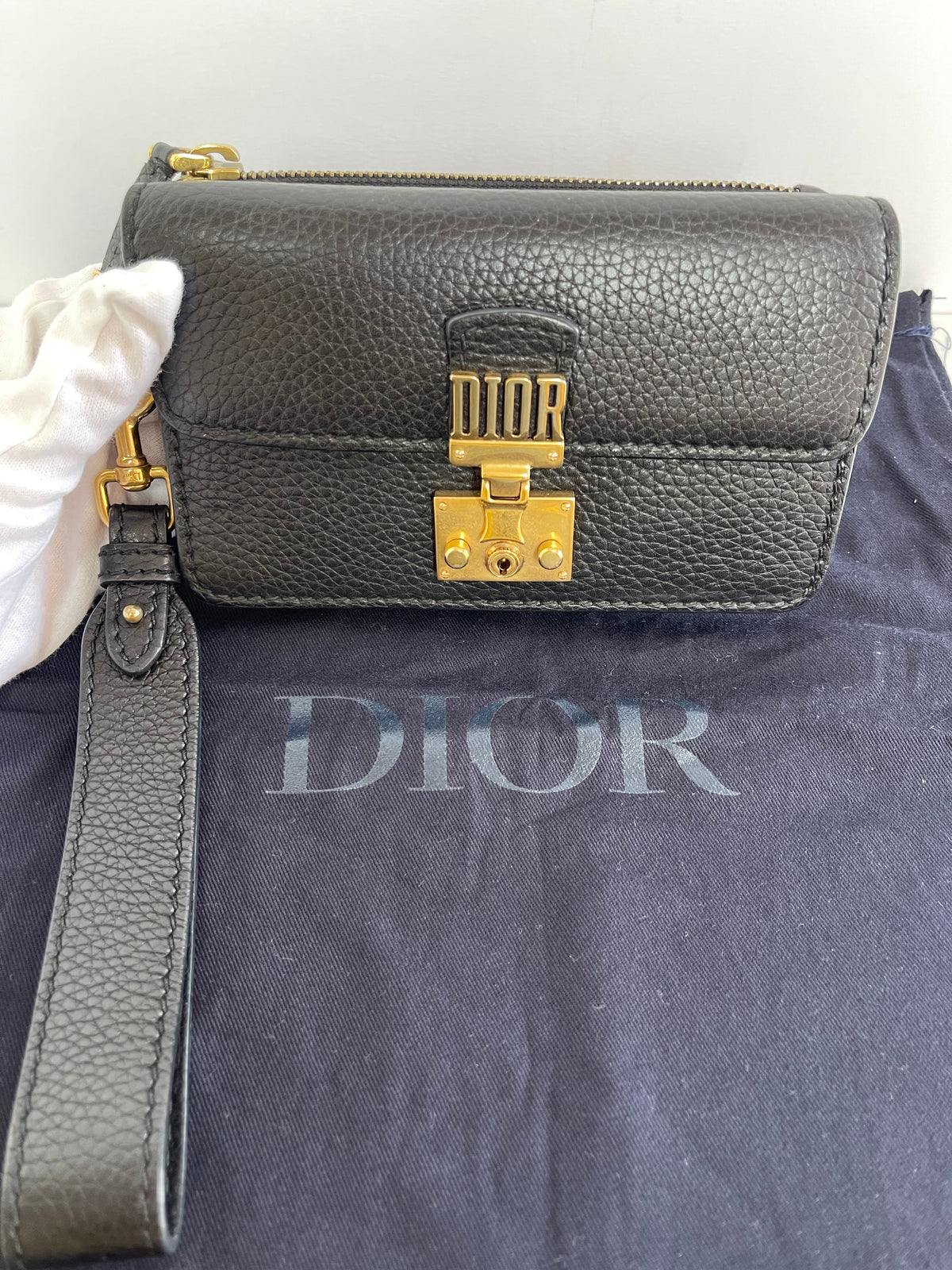 Dior Dioraddict Wristlet Clutch Grained Leather