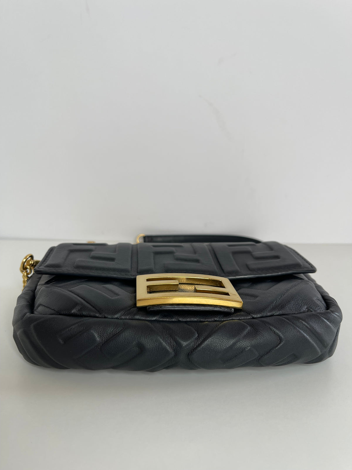 Fendi Black Embossed Leather Mini Baguette Crossbody Bag