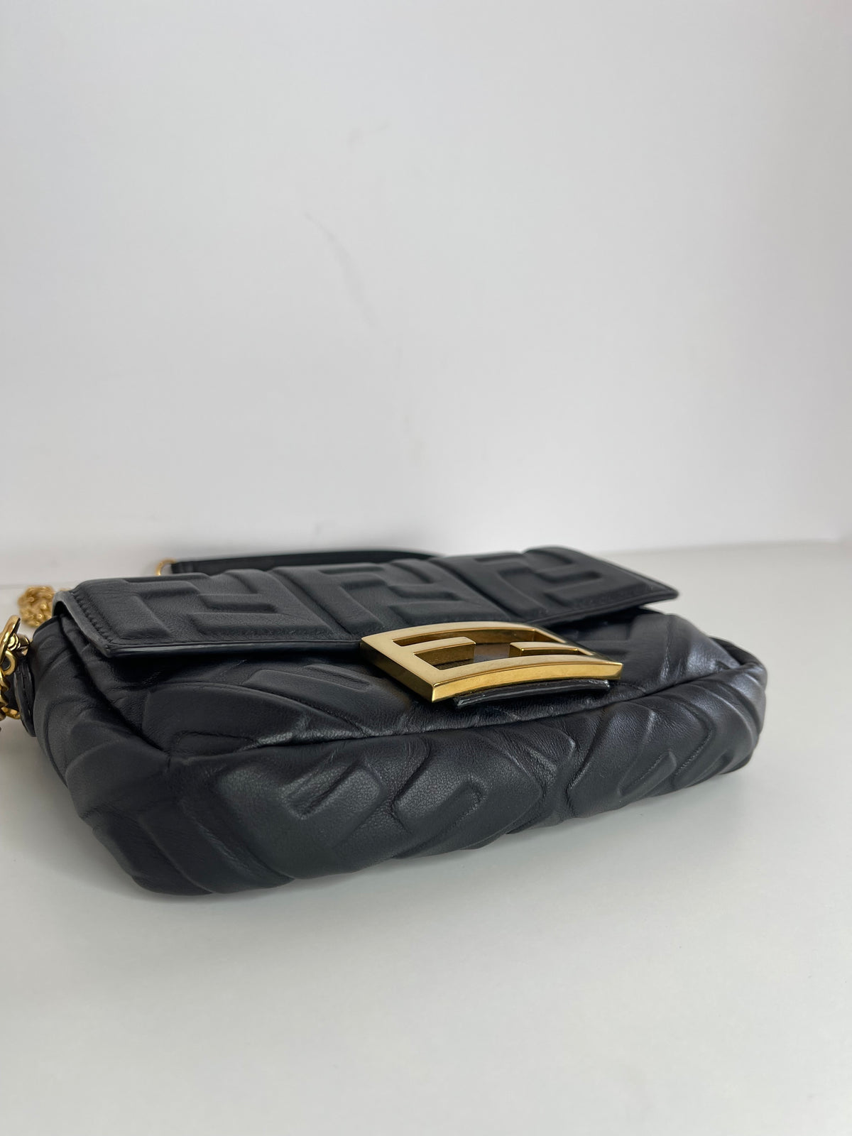 Fendi Black Embossed Leather Mini Baguette Crossbody Bag