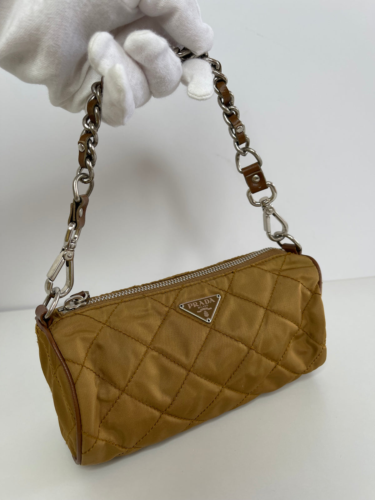 Prada Mini Tessuto Quilted Barrel Bag
