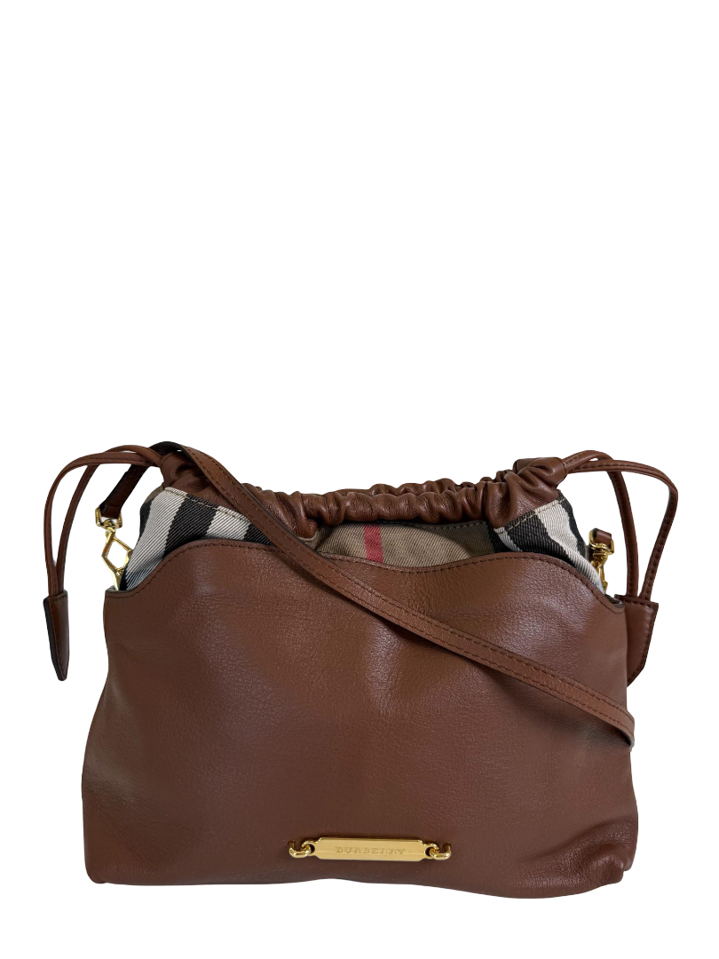 Burberry Brown Leather and Bridle House Check Canvas Little Crush Crossbody Bag