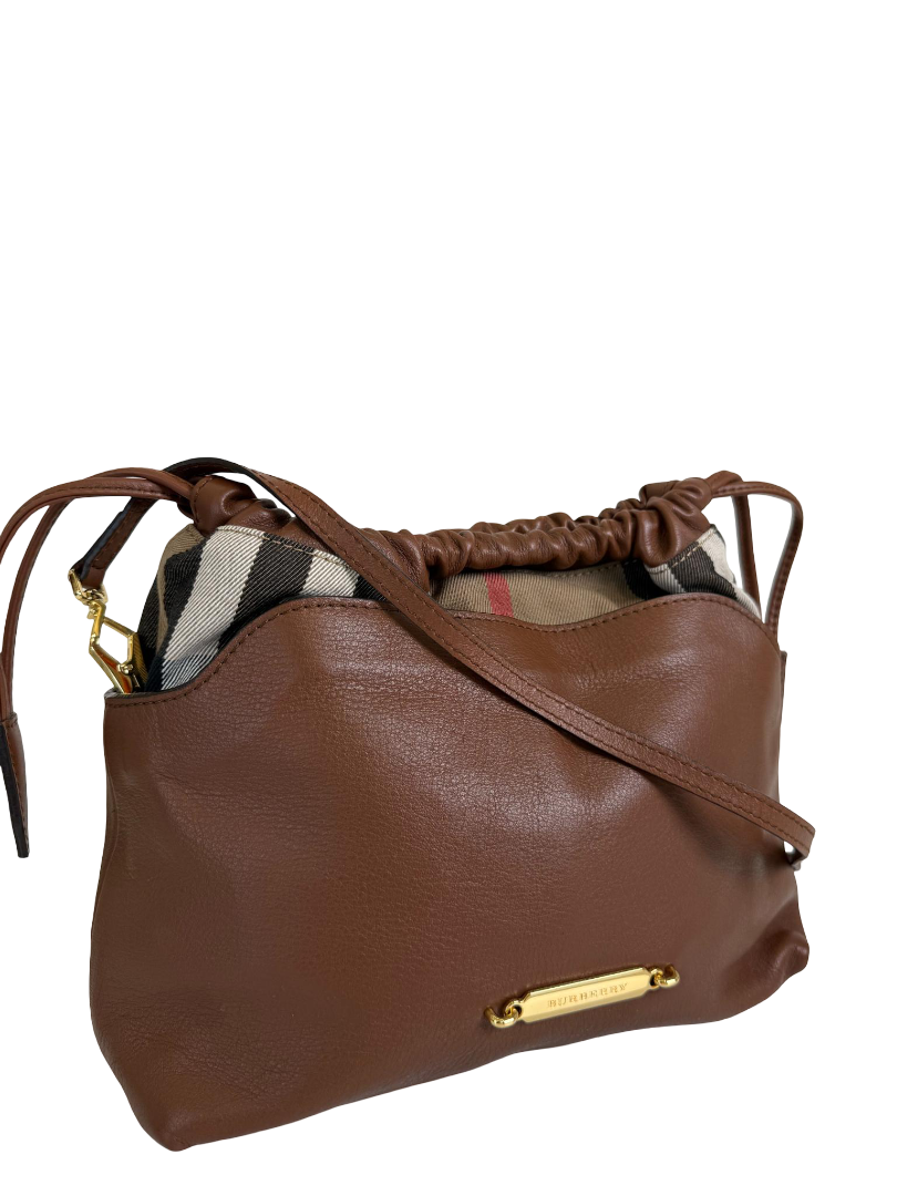 Burberry Brown Leather and Bridle House Check Canvas Little Crush Crossbody Bag