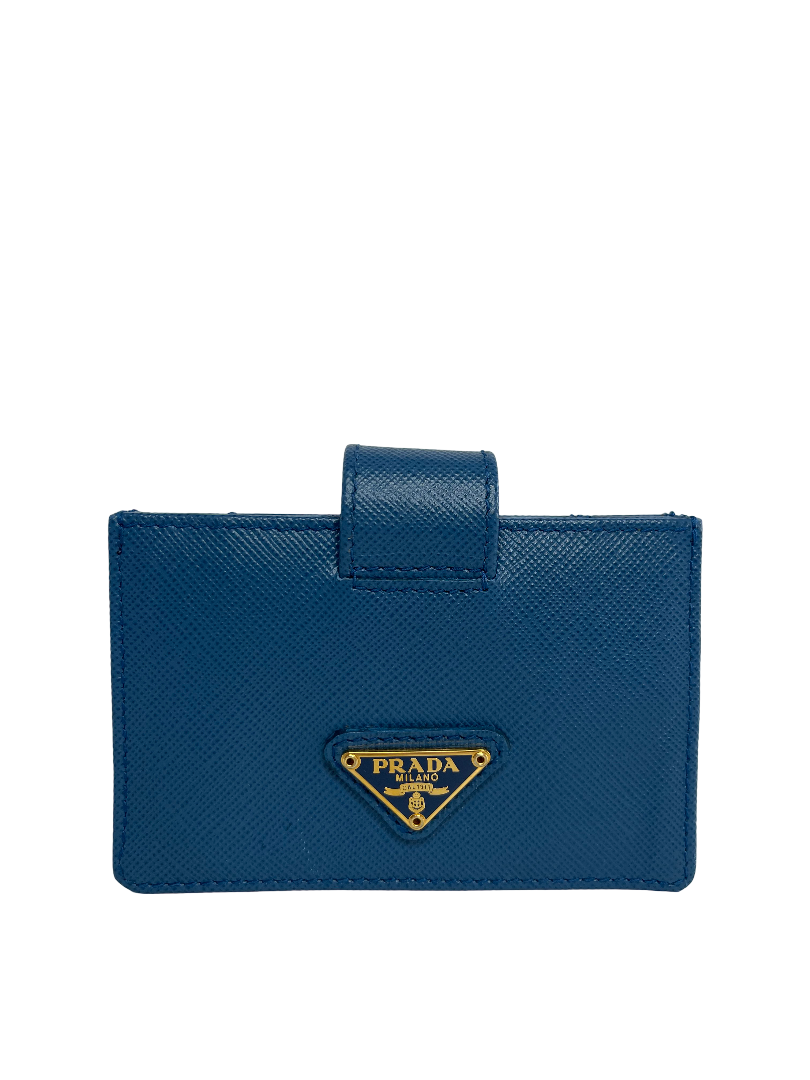 Prada Blue Saffiano Leather Accordion Card Holder