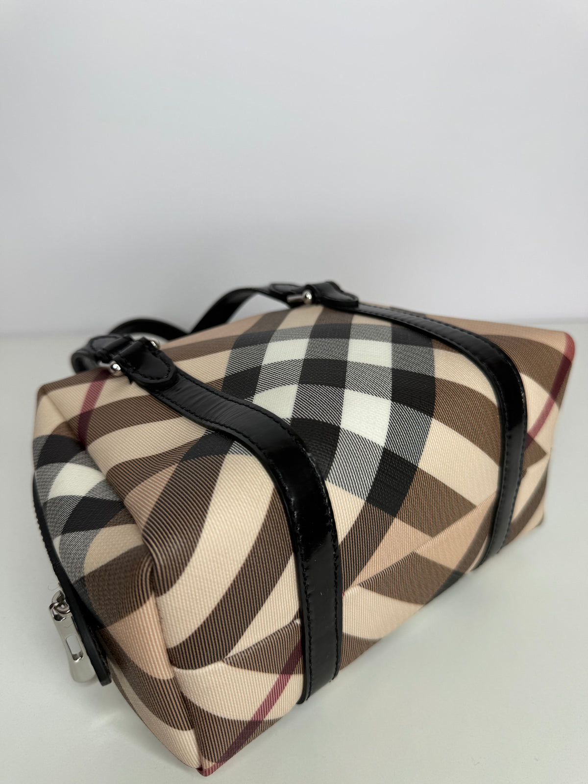 Burberry Beige/Black Nova Check Vinyl Small Bowler Bag