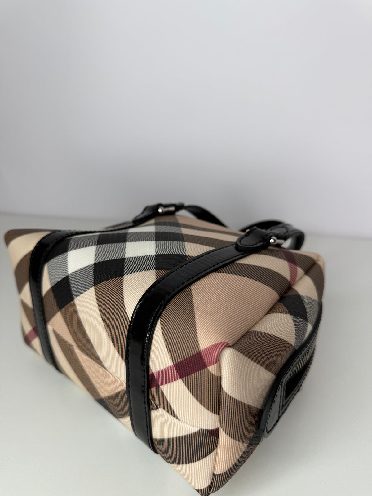Burberry Beige/Black Nova Check Vinyl Small Bowler Bag