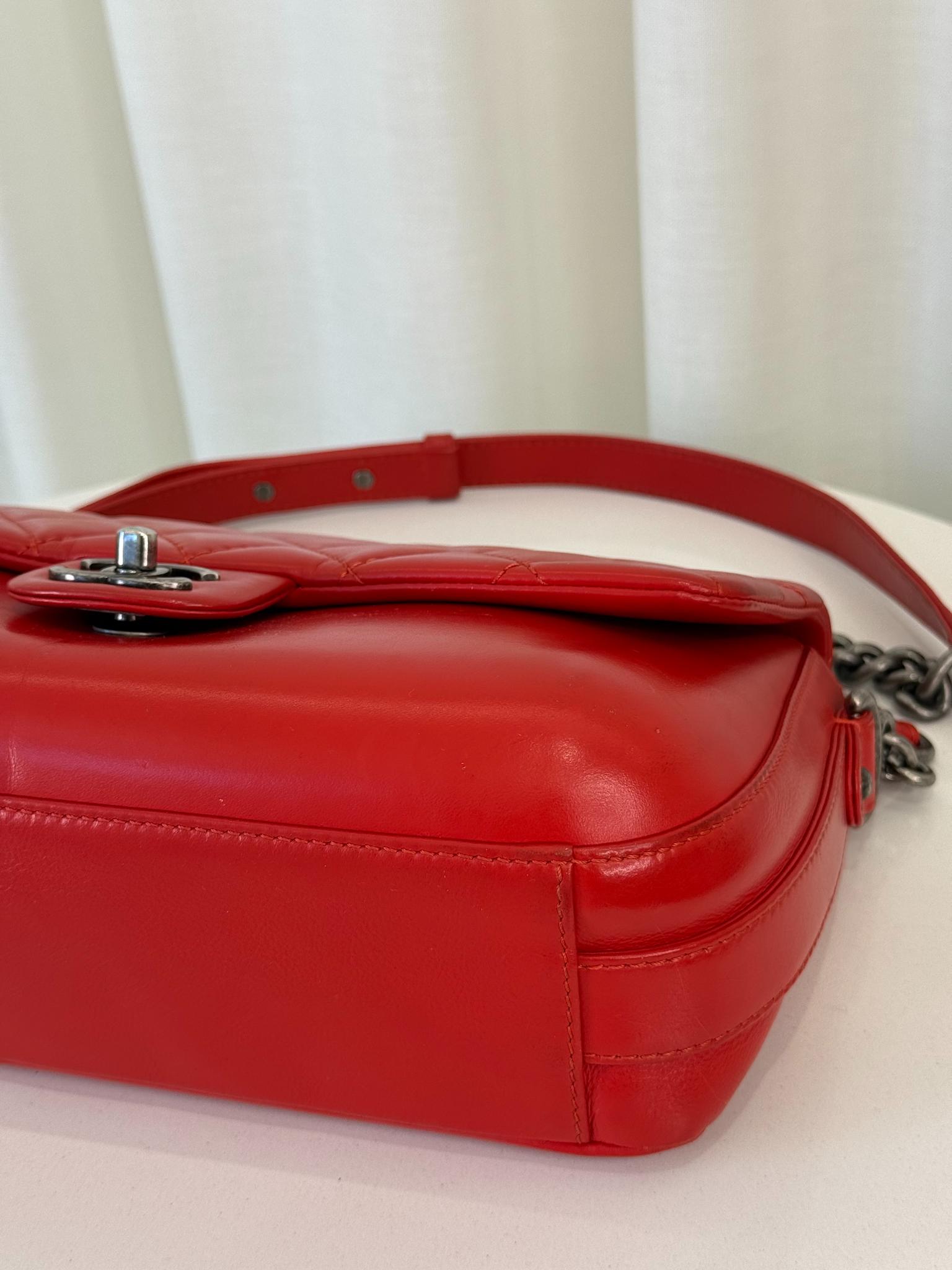 Chanel Red Calfskin Quilted Medium Rock My Shoulder Flap Bag