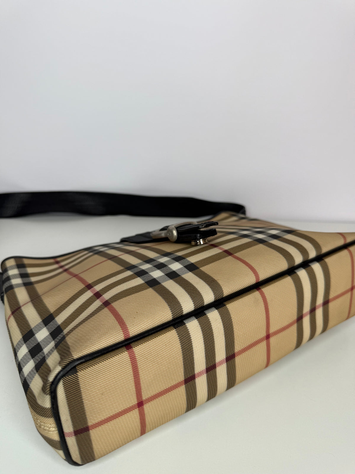 Burberry Beige Nova Check Canvas Buckle Shoulder Bag