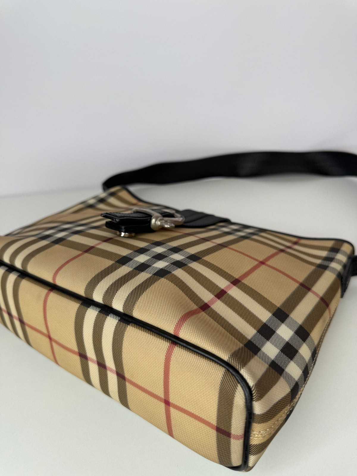 Burberry Beige Nova Check Canvas Buckle Shoulder Bag