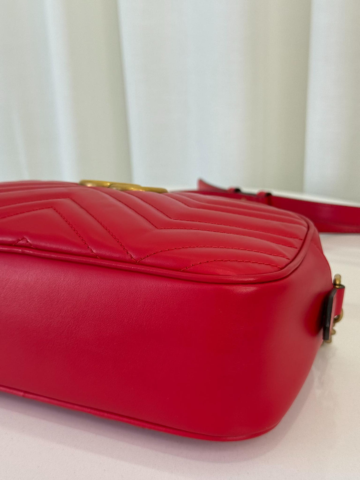 Gucci GG Marmont Red Matelassé Leather Small Camera Bag