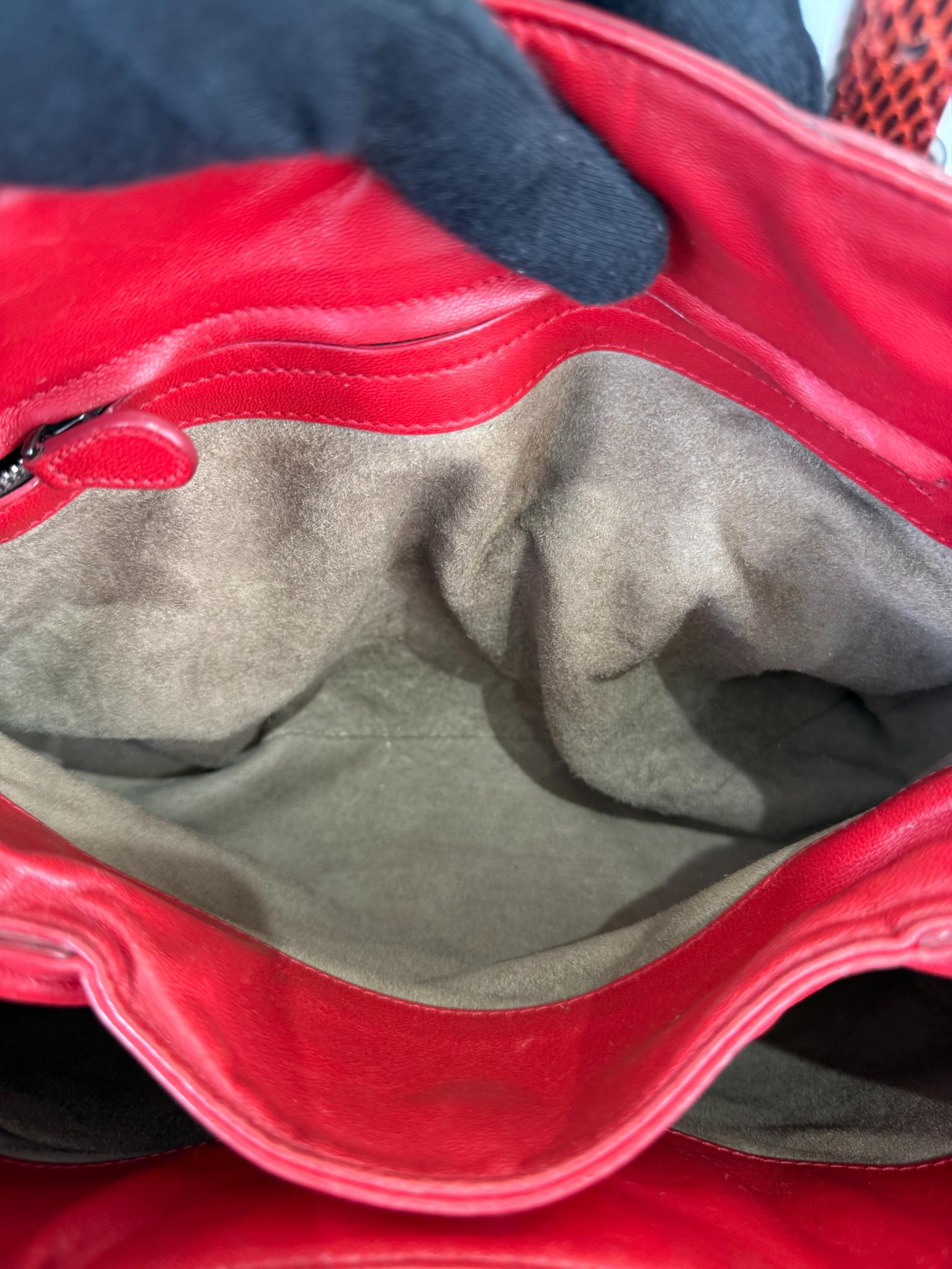 Bottega Veneta Small Roma Red Intrecciato Woven Nappa/Python Tote