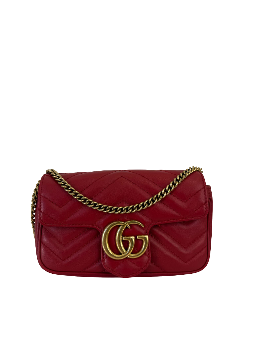 Gucci Red Calfskin Super Mini GG Marmont Shoulder Bag