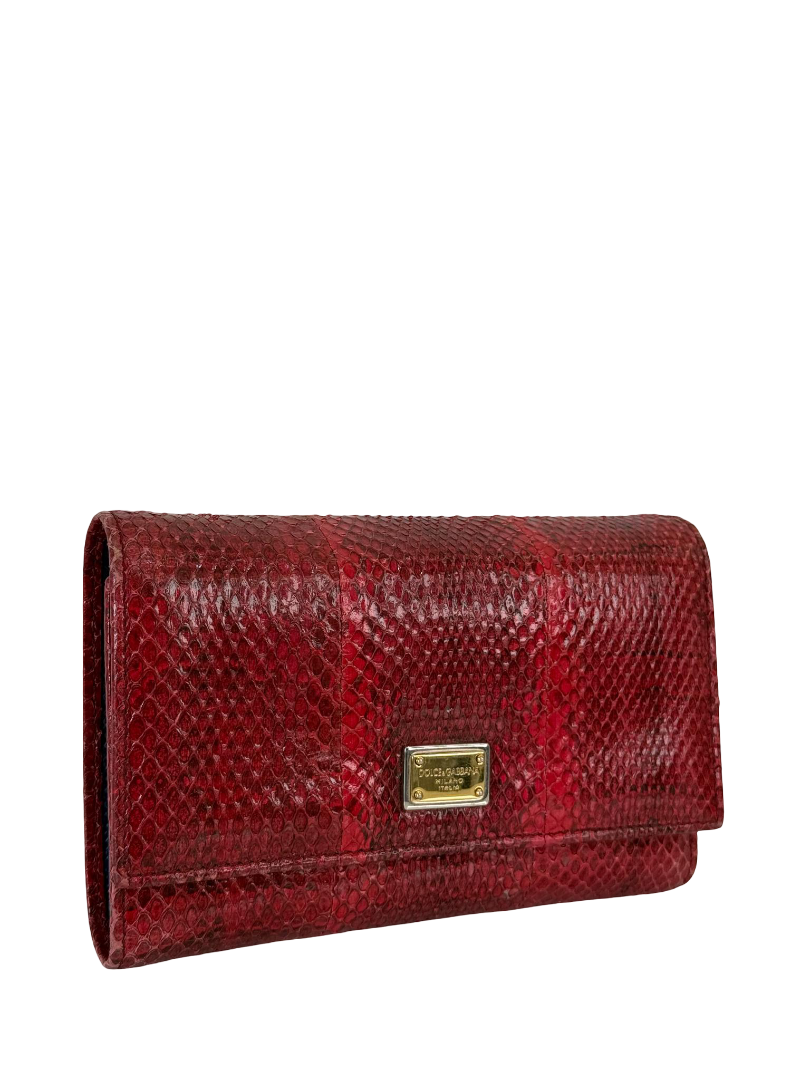 Dolce Gabbana Red Python Embossed Small Wallet
