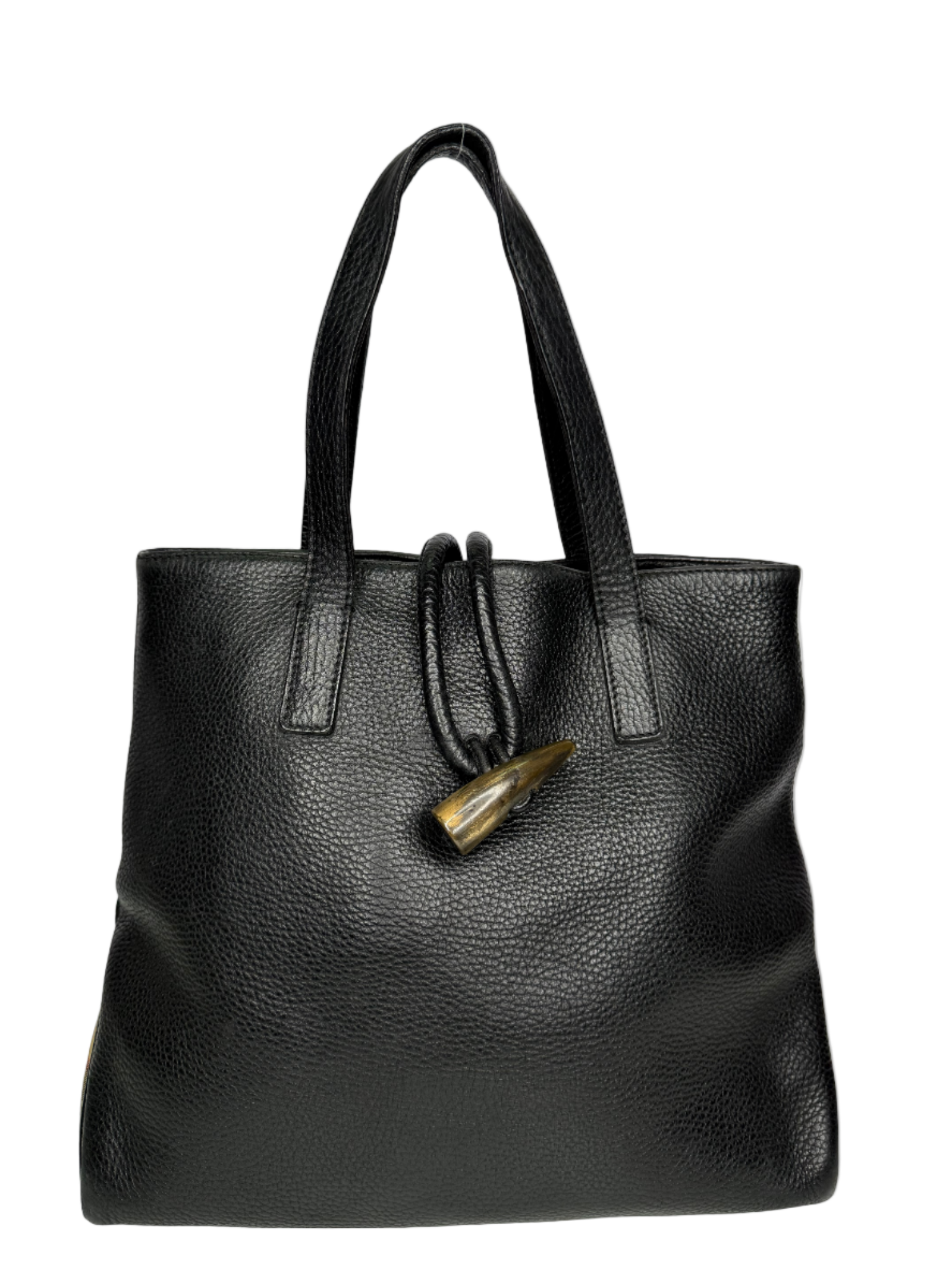 Burberry Black Leather Small Horn Toggle Tote Bag
