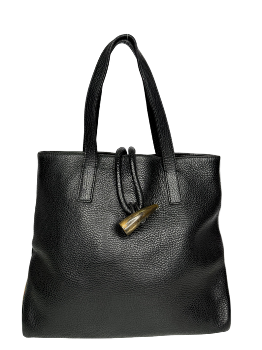 Burberry Black Leather Small Horn Toggle Tote Bag