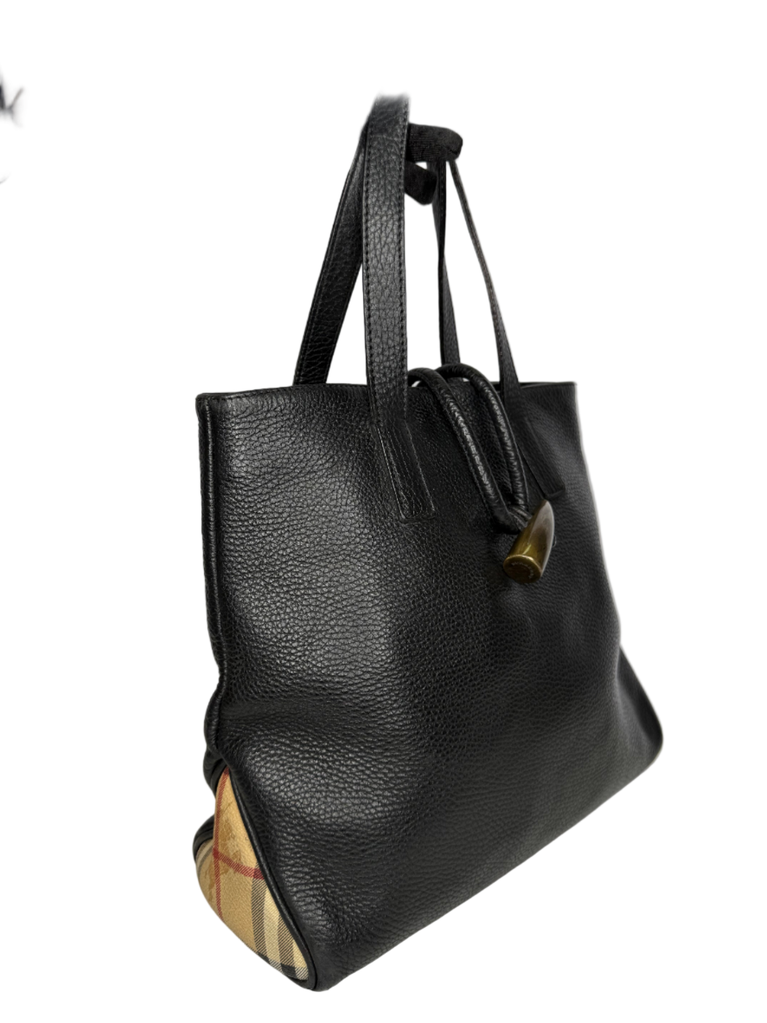 Burberry Black Leather Small Horn Toggle Tote Bag